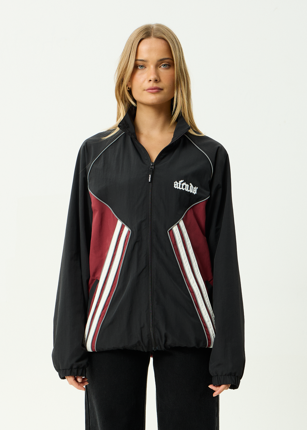 AFENDS Mens Sporting - Recycled Sports Spray Jacket - Burgundy