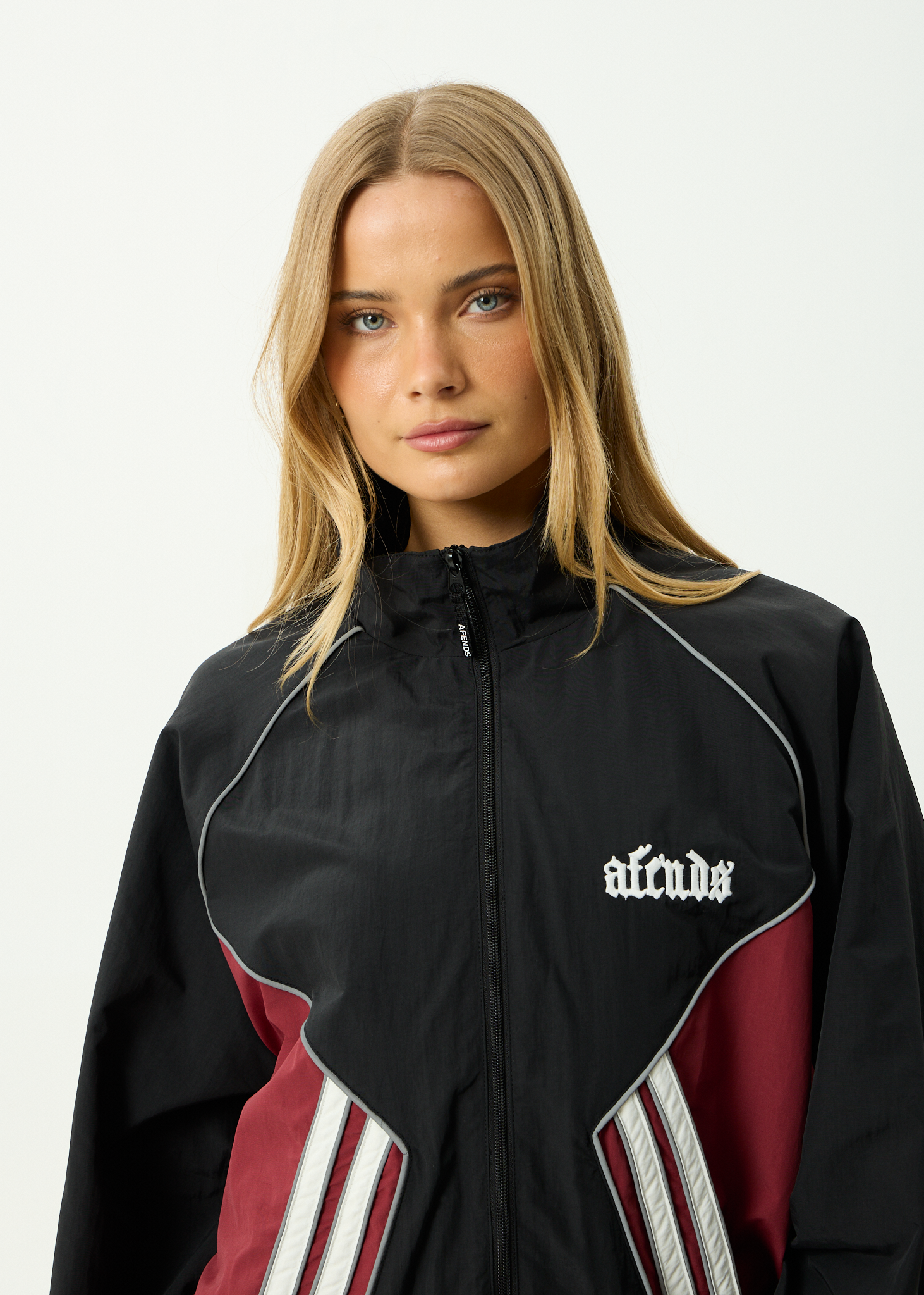 AFENDS Mens Sporting - Recycled Sports Spray Jacket - Burgundy