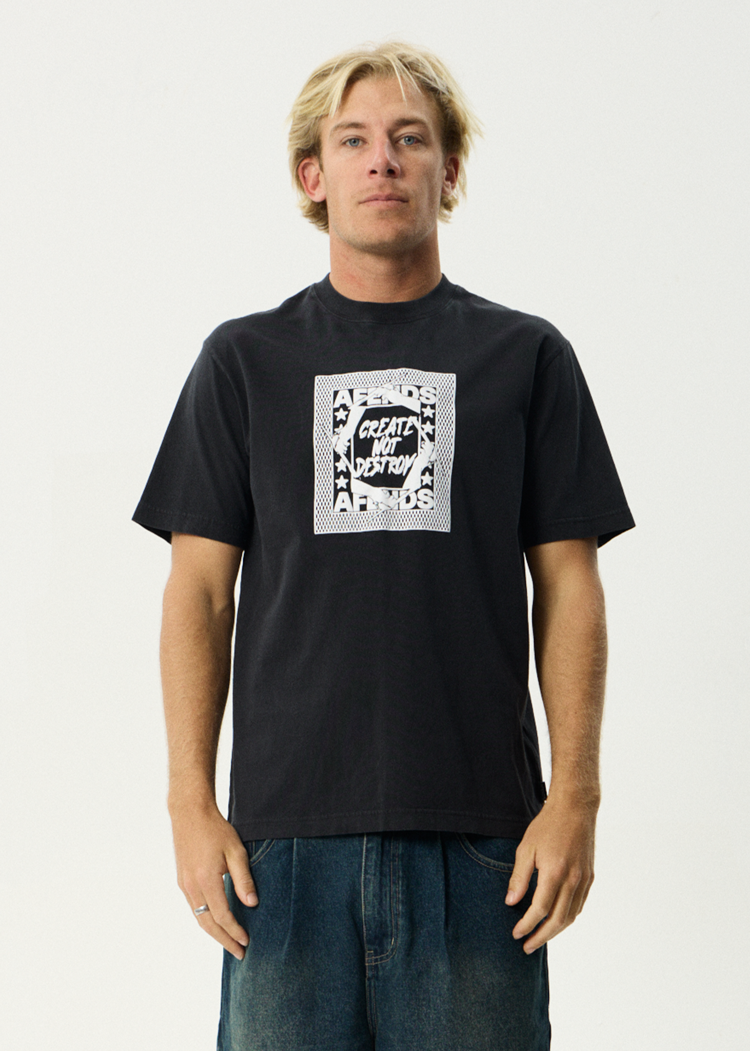 AFENDS Mens Painter - Retro Tee - Stone Black