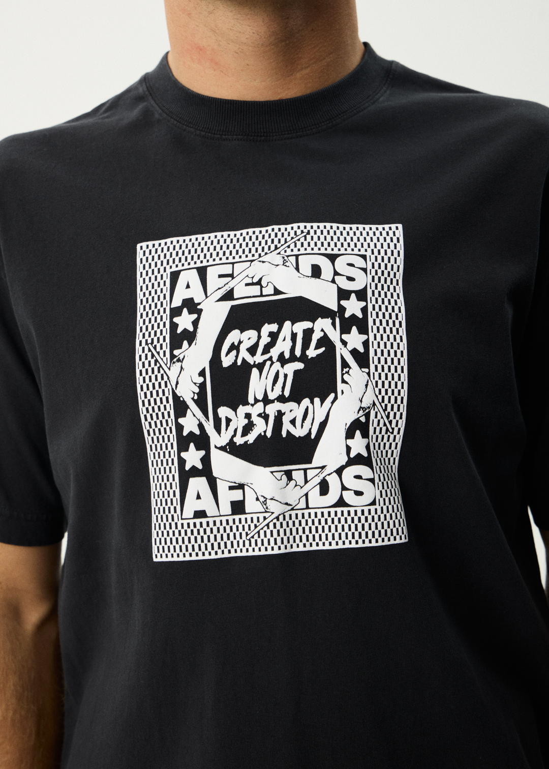 AFENDS Mens Painter - Retro Tee - Stone Black