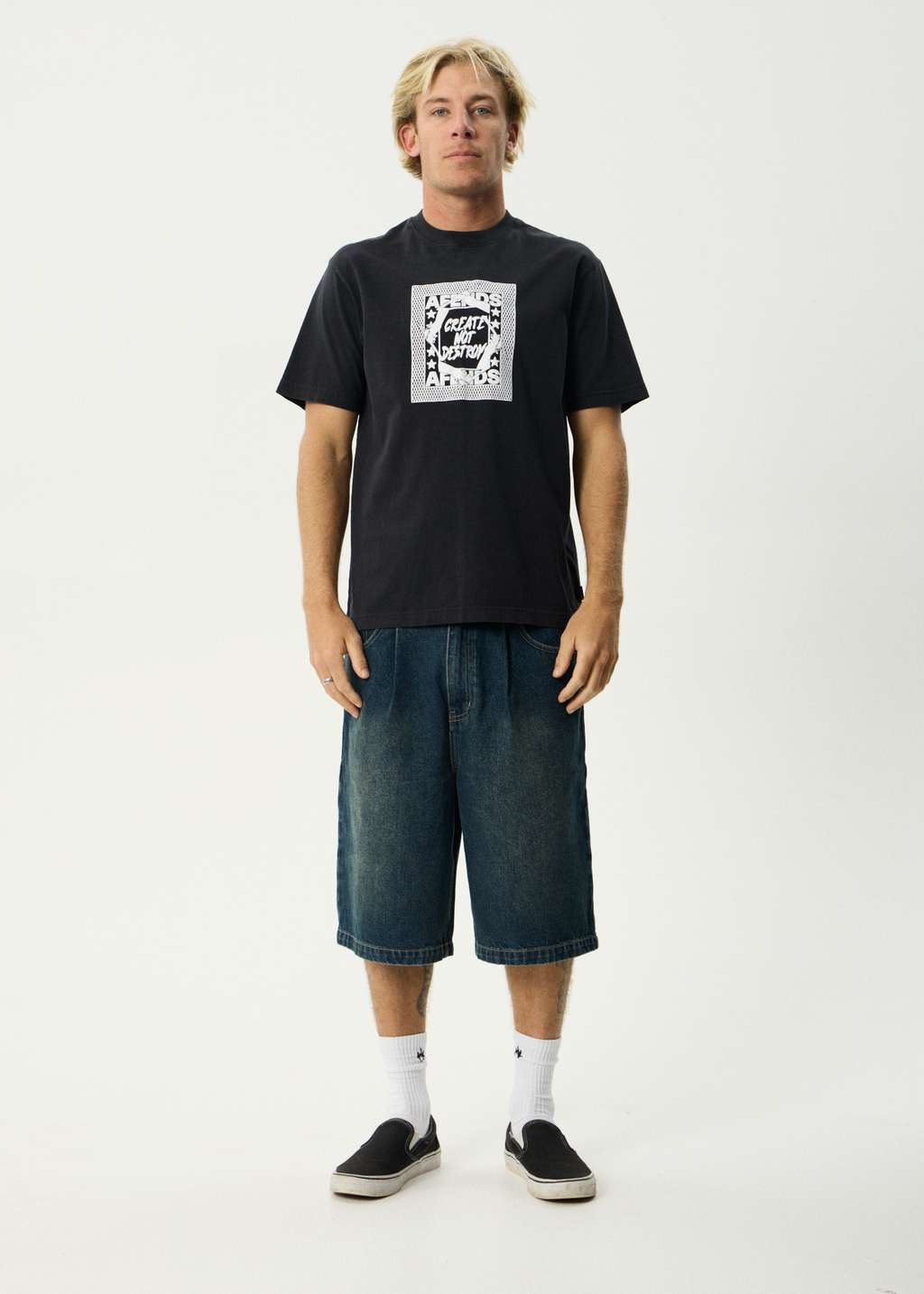 AFENDS Mens Painter - Retro Tee - Stone Black