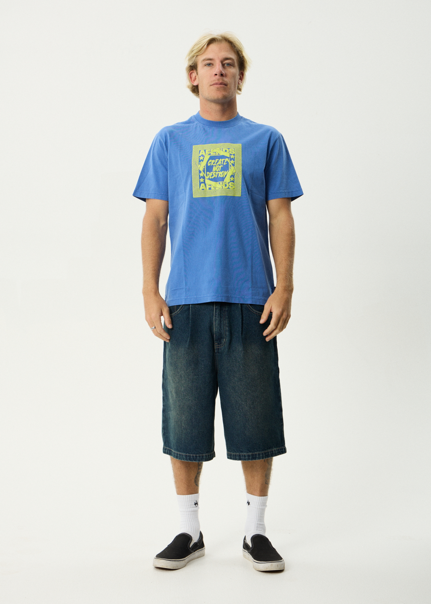 AFENDS Mens Painter - Retro Tee - Washed Marina