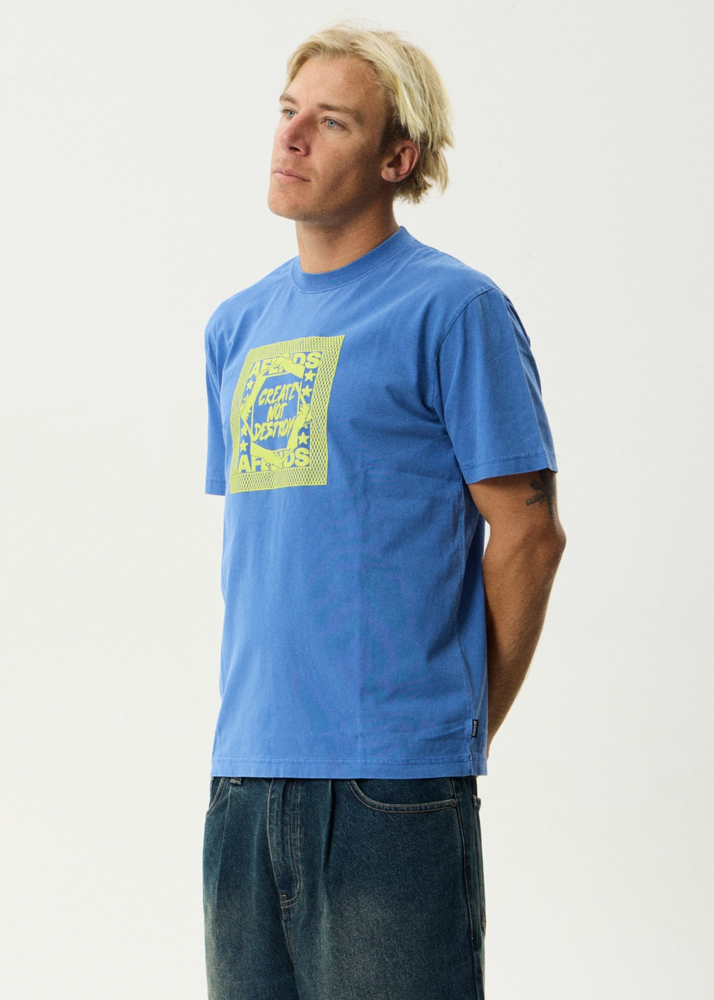 AFENDS Mens Painter - Retro Tee - Washed Marina