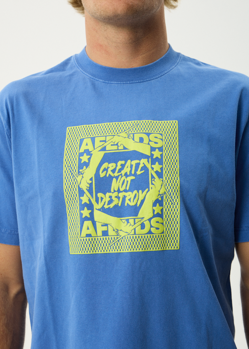 AFENDS Mens Painter - Retro Tee - Washed Marina