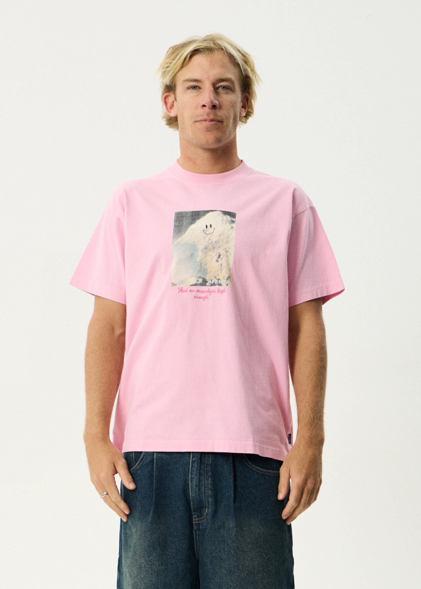 AFENDS Mens Too High - Heavyweight Boxy Tee - Vintage Pink