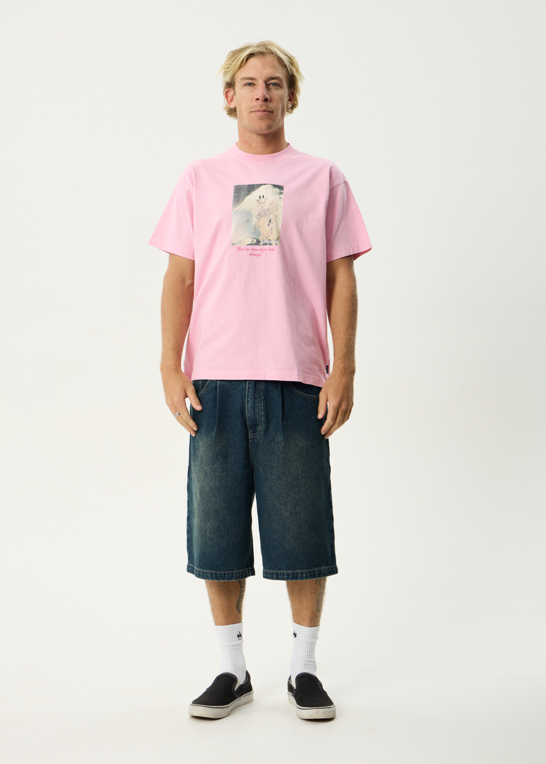 AFENDS Mens Too High - Heavyweight Boxy Tee - Vintage Pink