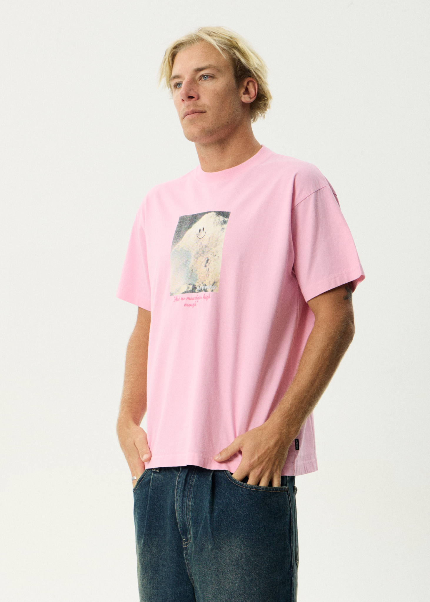 AFENDS Mens Too High - Heavyweight Boxy Tee - Vintage Pink