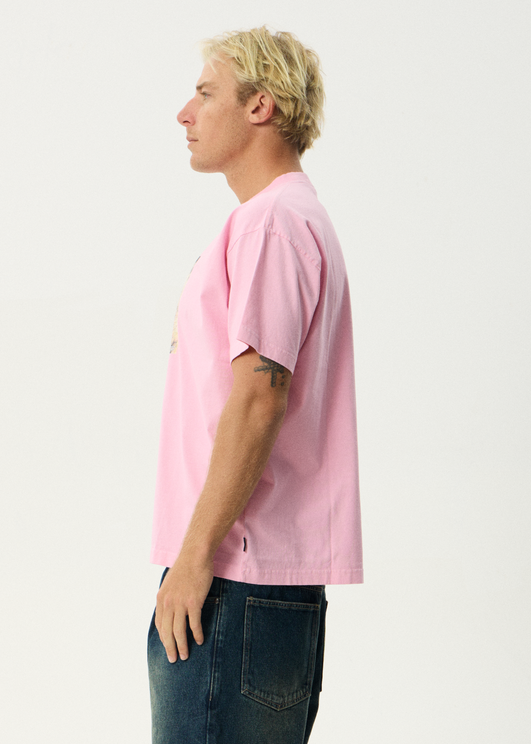 AFENDS Mens Too High - Heavyweight Boxy Tee - Vintage Pink