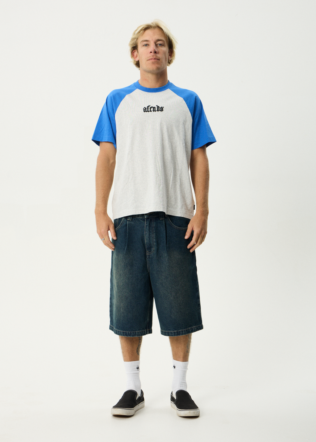 AFENDS Mens Drop Zone - Heavyweight Raglan Tee - Grey Marle