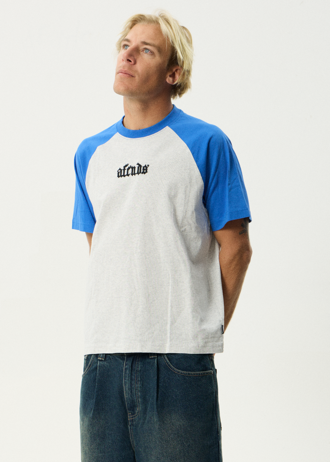 AFENDS Mens Drop Zone - Heavyweight Raglan Tee - Grey Marle