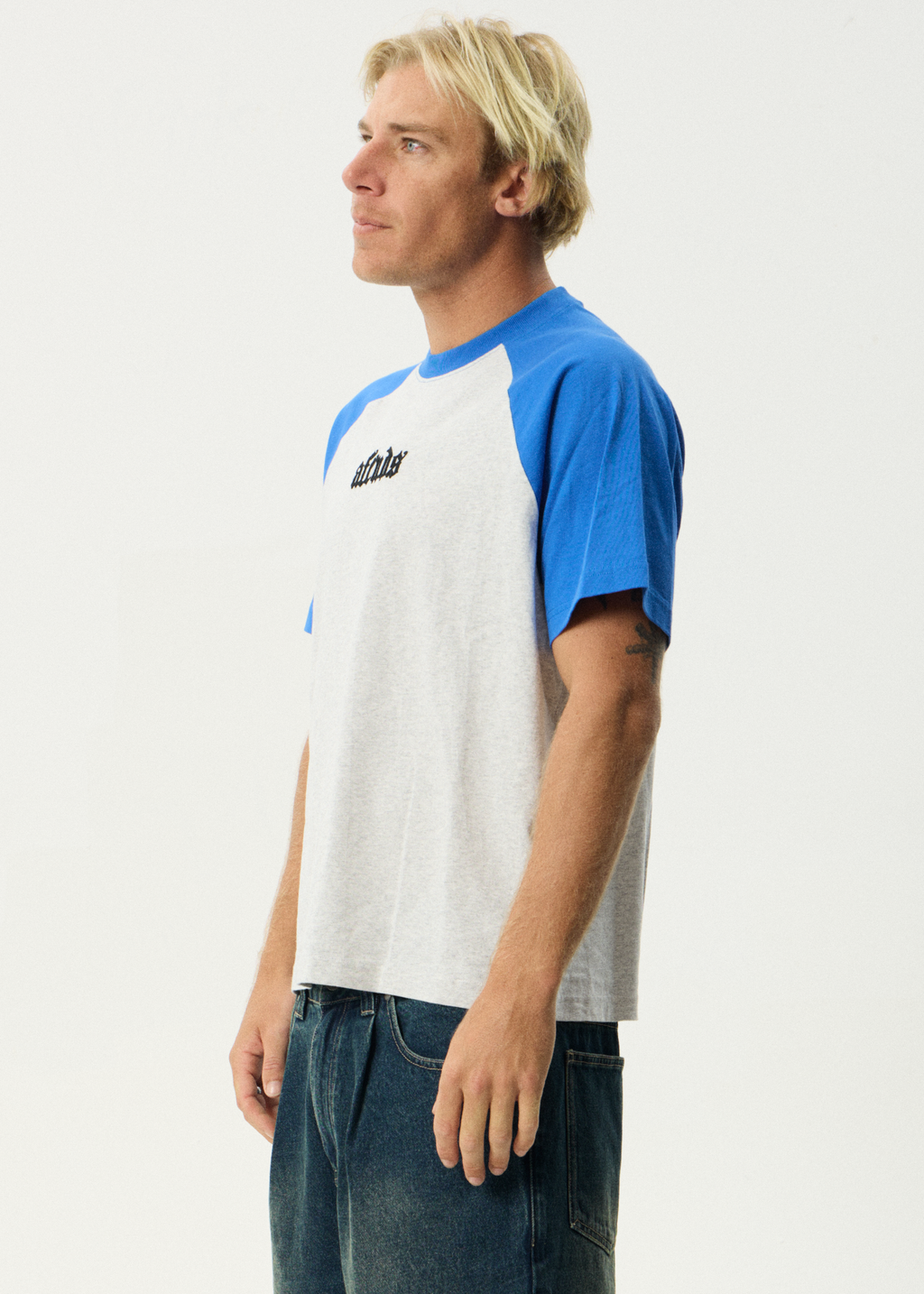 AFENDS Mens Drop Zone - Heavyweight Raglan Tee - Grey Marle