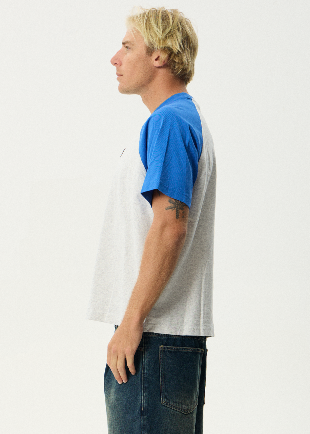 AFENDS Mens Drop Zone - Heavyweight Raglan Tee - Grey Marle
