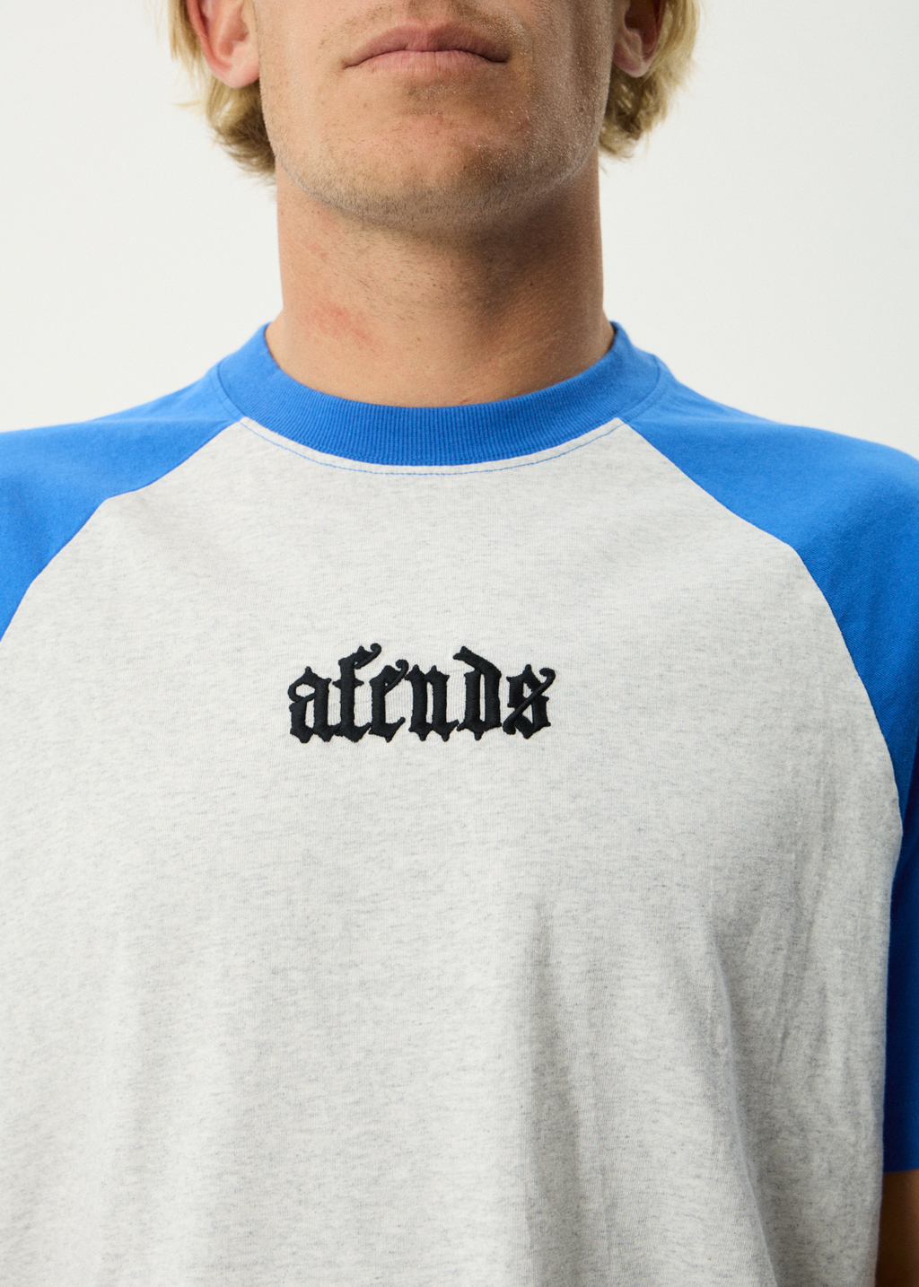 AFENDS Mens Drop Zone - Heavyweight Raglan Tee - Grey Marle