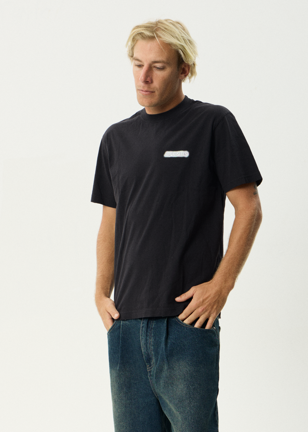 AFENDS Mens X-Ray - Retro Tee - Stone Black