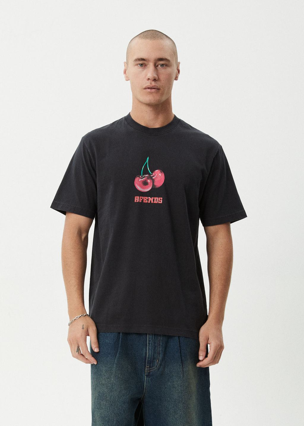 AFENDS Mens Abiza - Retro Tee - Stone Black