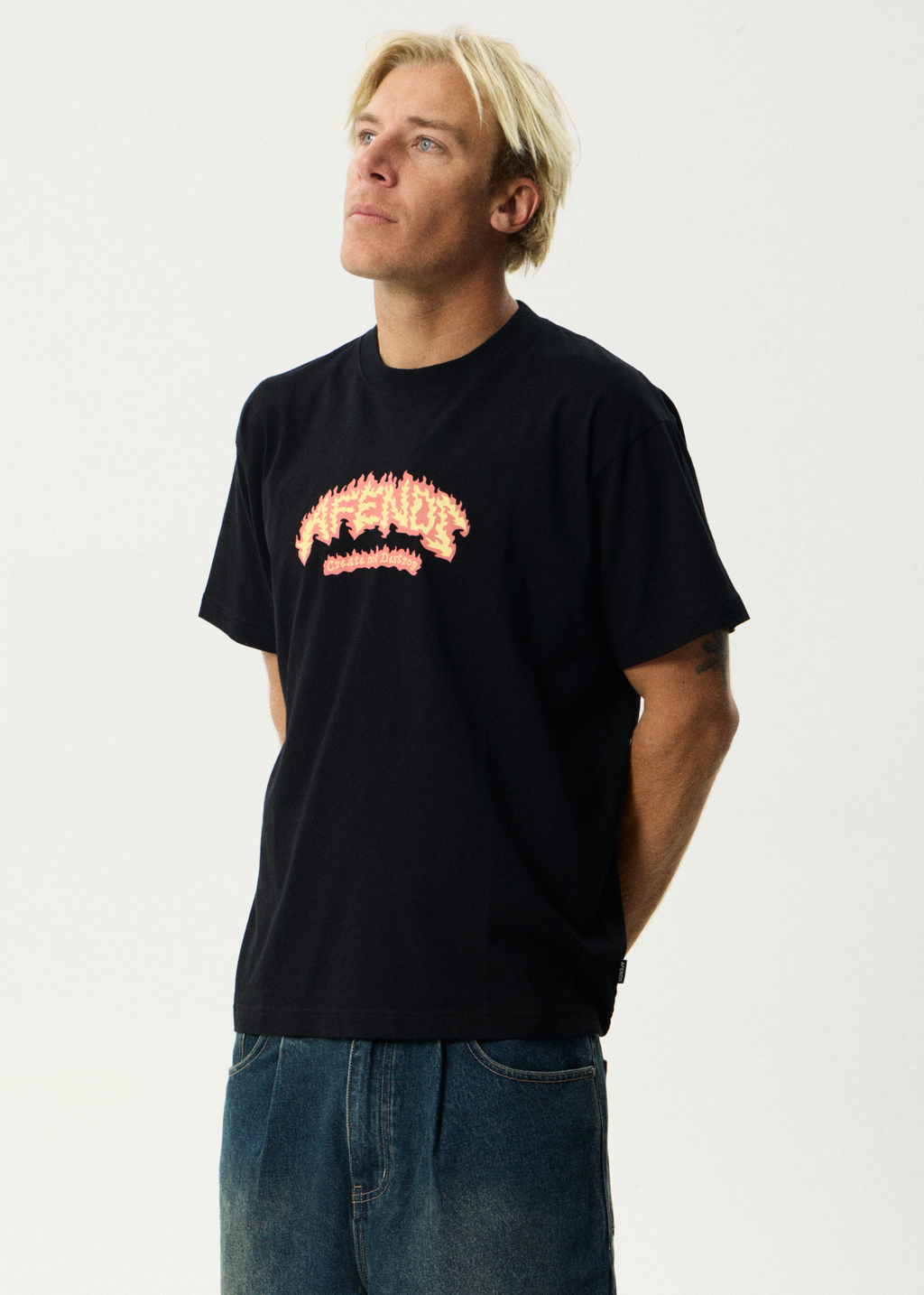 AFENDS Mens Flame On - Boxy Tee - Black