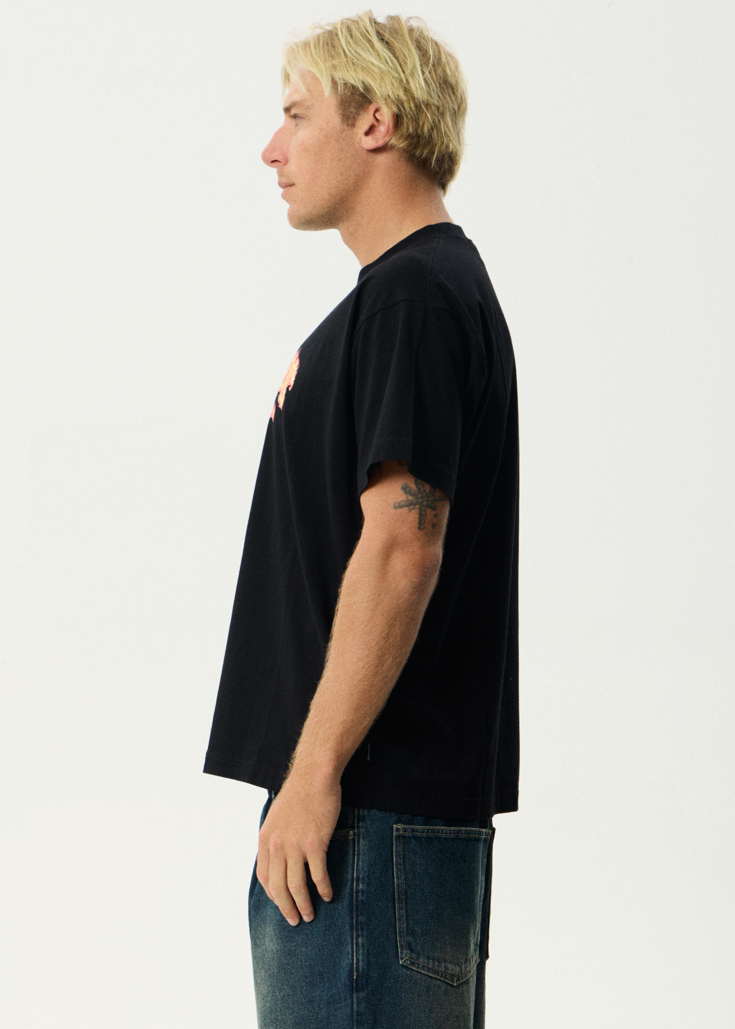 AFENDS Mens Flame On - Boxy Tee - Black