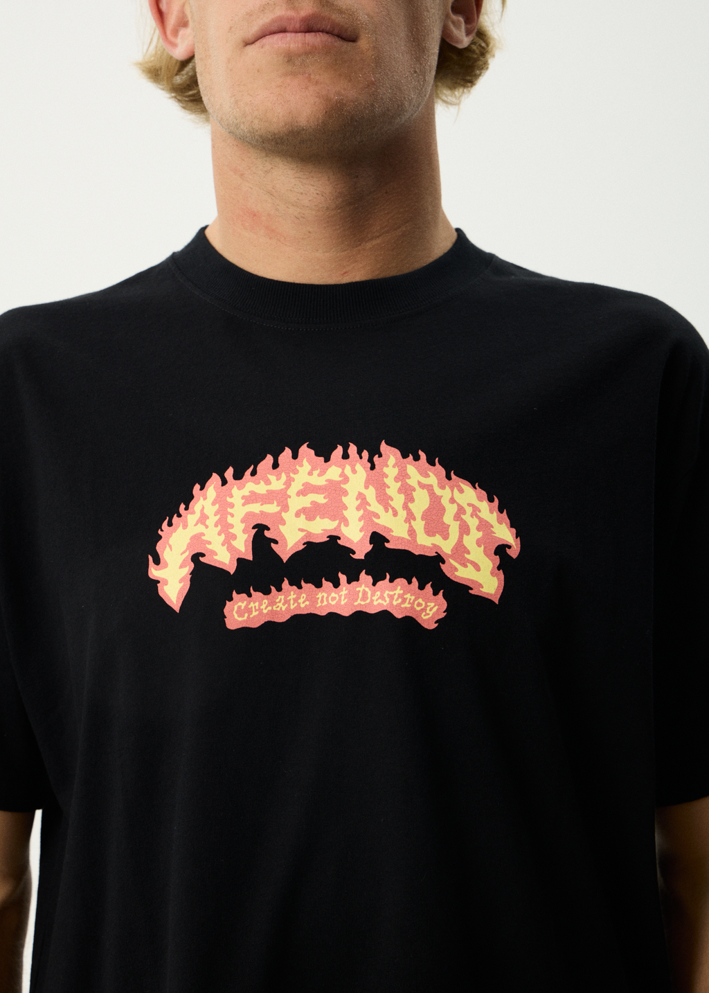AFENDS Mens Flame On - Boxy Tee - Black