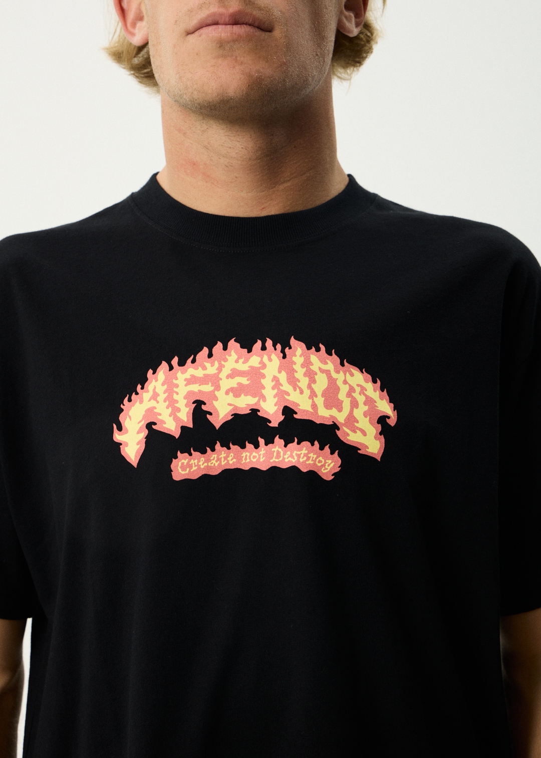 AFENDS Mens Flame On - Boxy Tee - Black