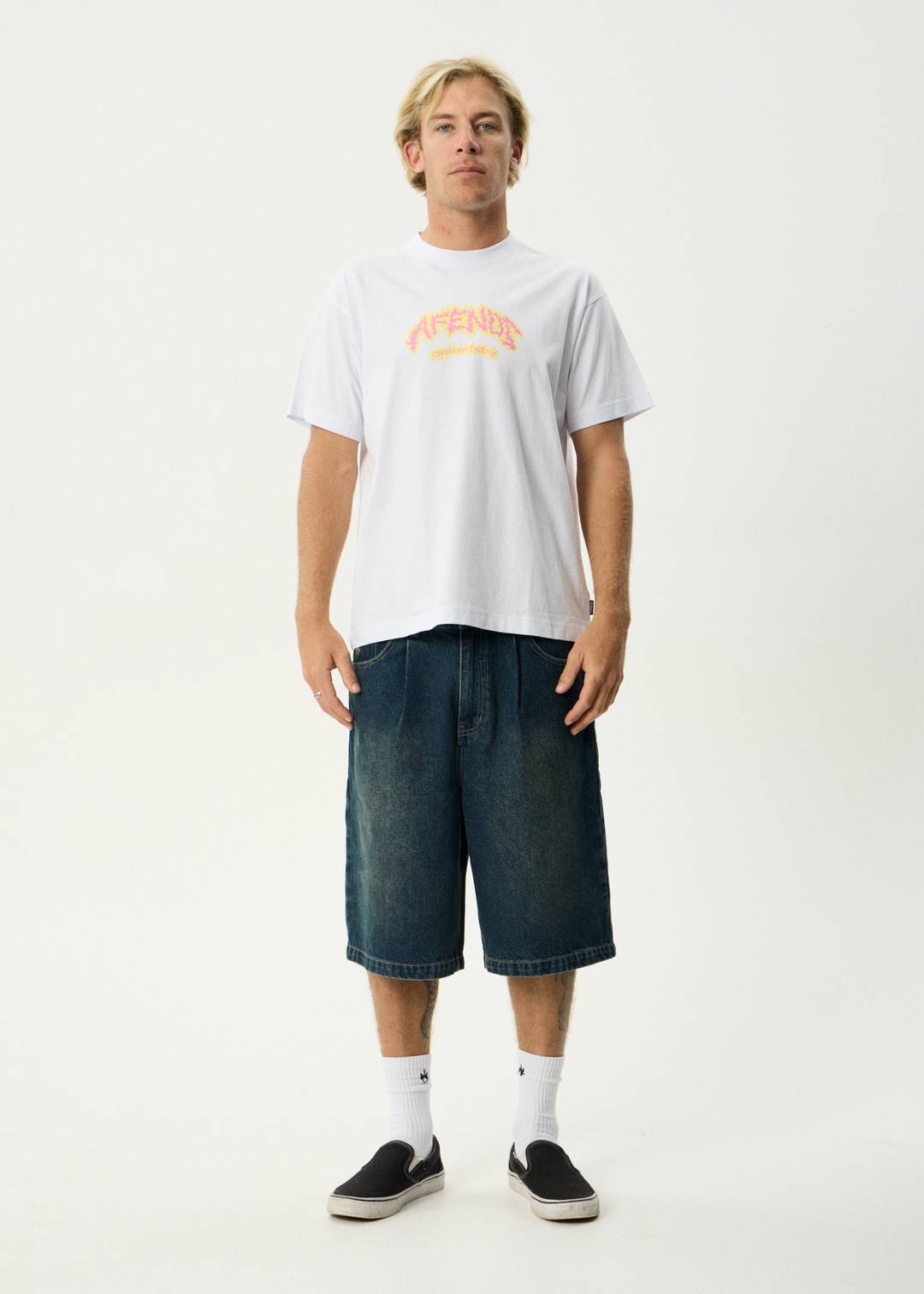 AFENDS Mens Flame On - Boxy Tee - White