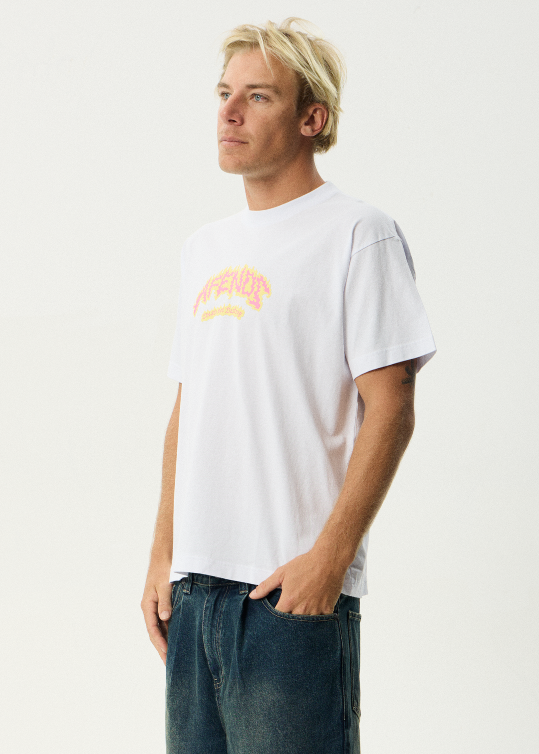 AFENDS Mens Flame On - Boxy Tee - White