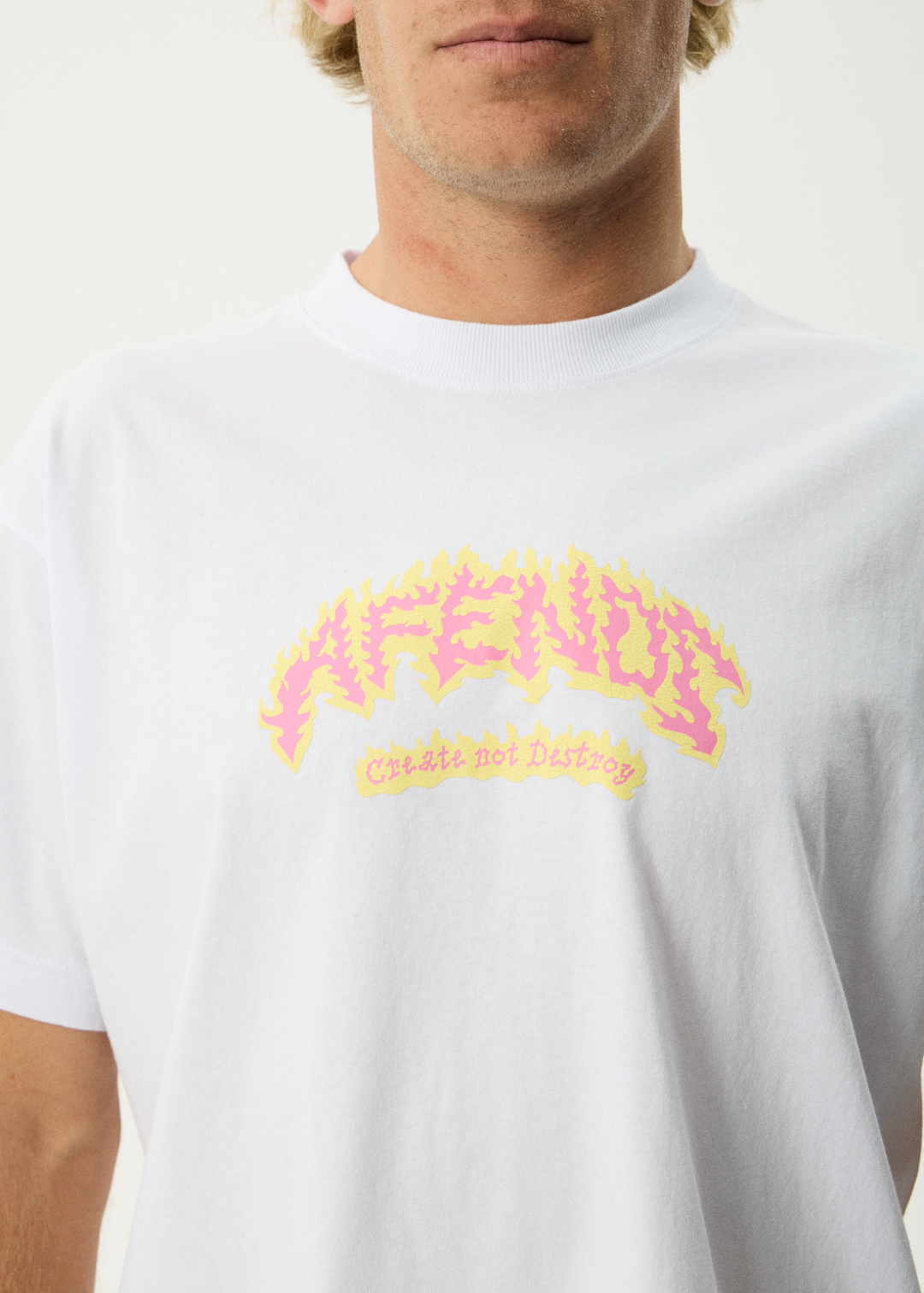 AFENDS Mens Flame On - Boxy Tee - White