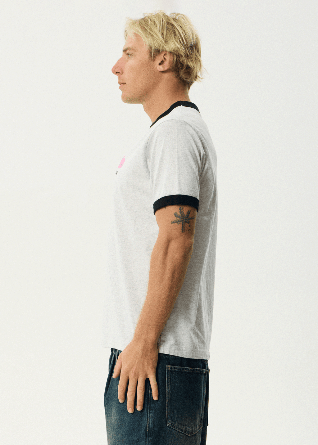 AFENDS Mens Perception - Heavyweight Oversized Ringer Tee - Grey Marle