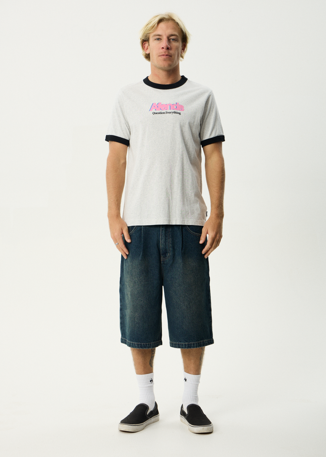 AFENDS Mens Perception - Heavyweight Oversized Ringer Tee - Grey Marle
