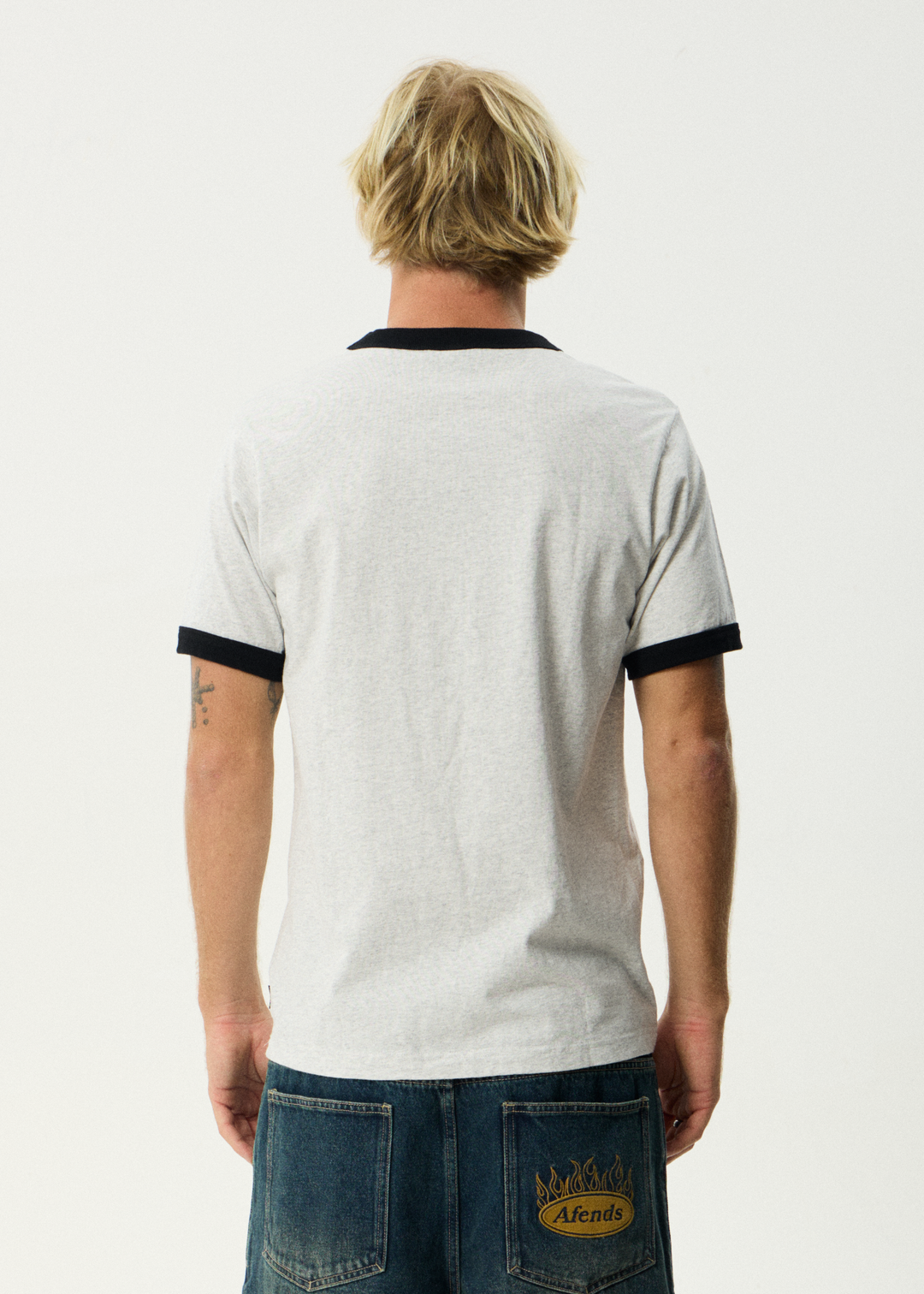 AFENDS Mens Perception - Heavyweight Oversized Ringer Tee - Grey Marle
