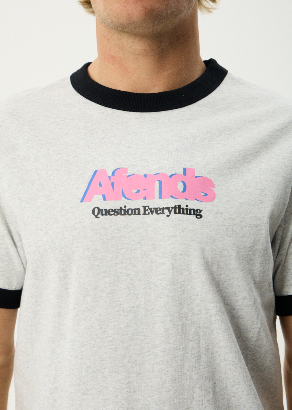 AFENDS Mens Perception - Heavyweight Oversized Ringer Tee - Grey Marle