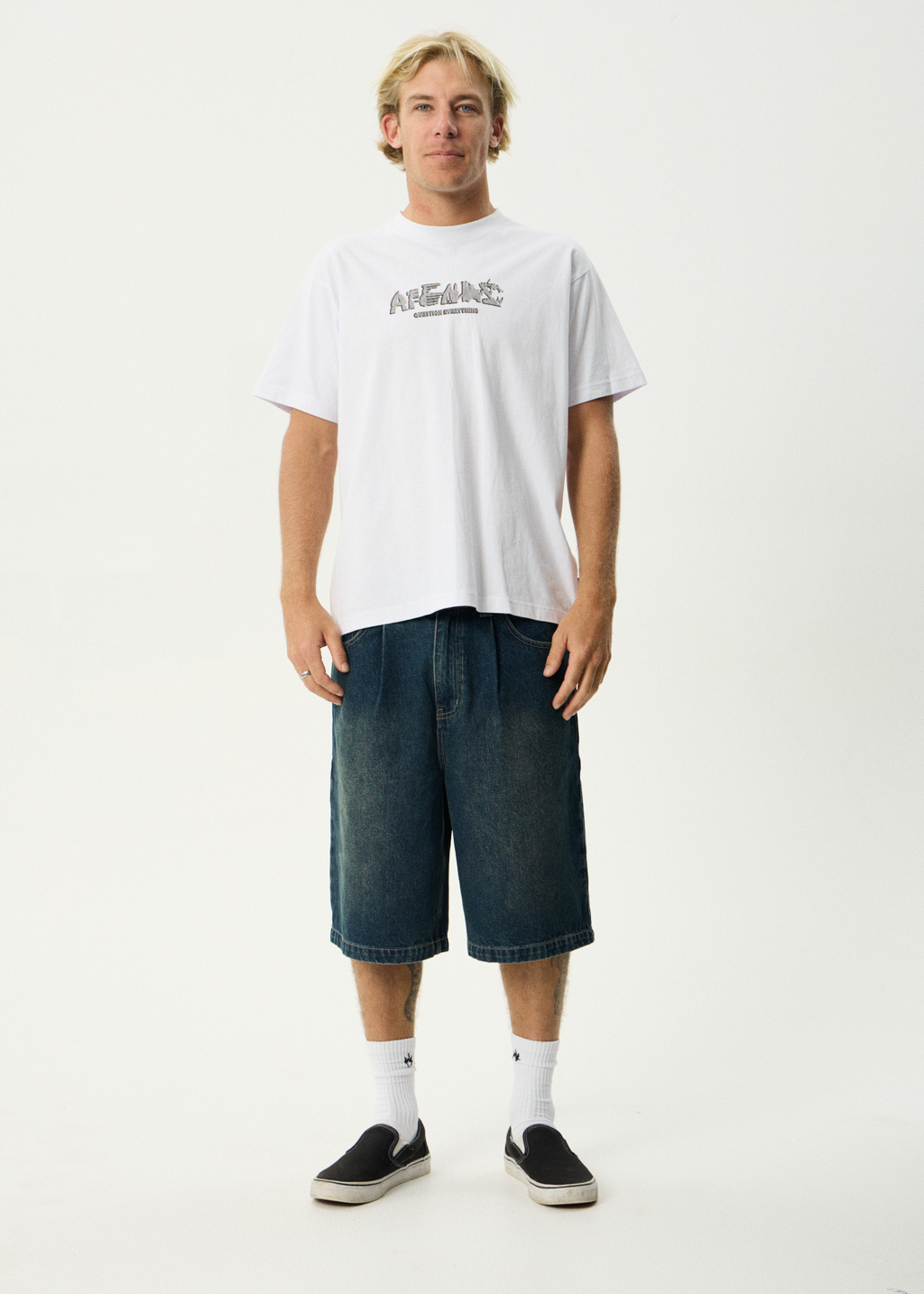 AFENDS Mens Lqd Metal - Heavyweight Boxy Tee - White