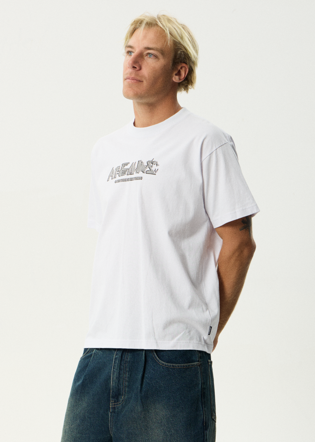 AFENDS Mens Lqd Metal - Heavyweight Boxy Tee - White