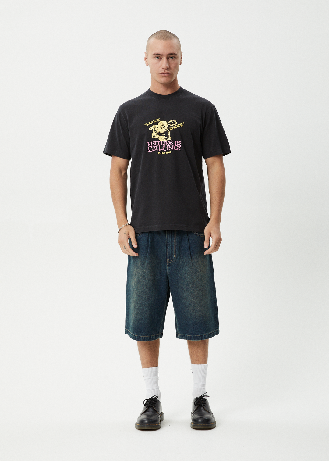 AFENDS Mens Knock Knock - Retro Tee - Stone Black