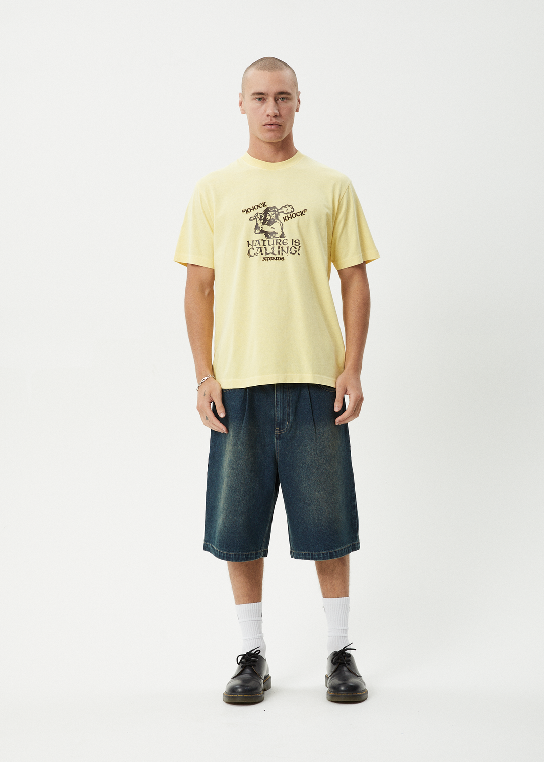 AFENDS Mens Knock Knock - Retro Tee - Washed Lemon