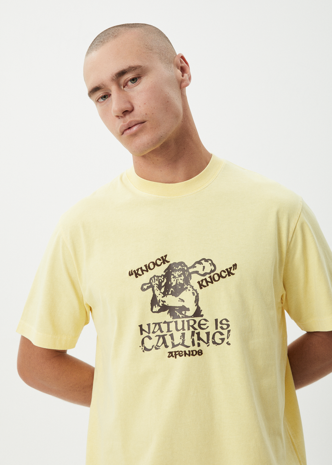 AFENDS Mens Knock Knock - Retro Tee - Washed Lemon