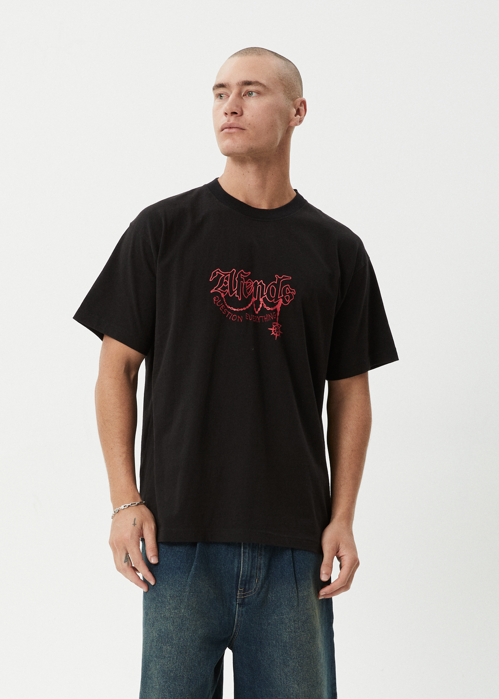 AFENDS Mens Ballz - Heavyweight Boxy Tee - Black