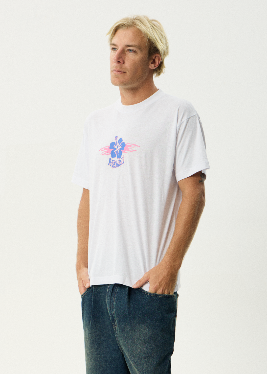 AFENDS Mens Wiped Out - Boxy Tee - White