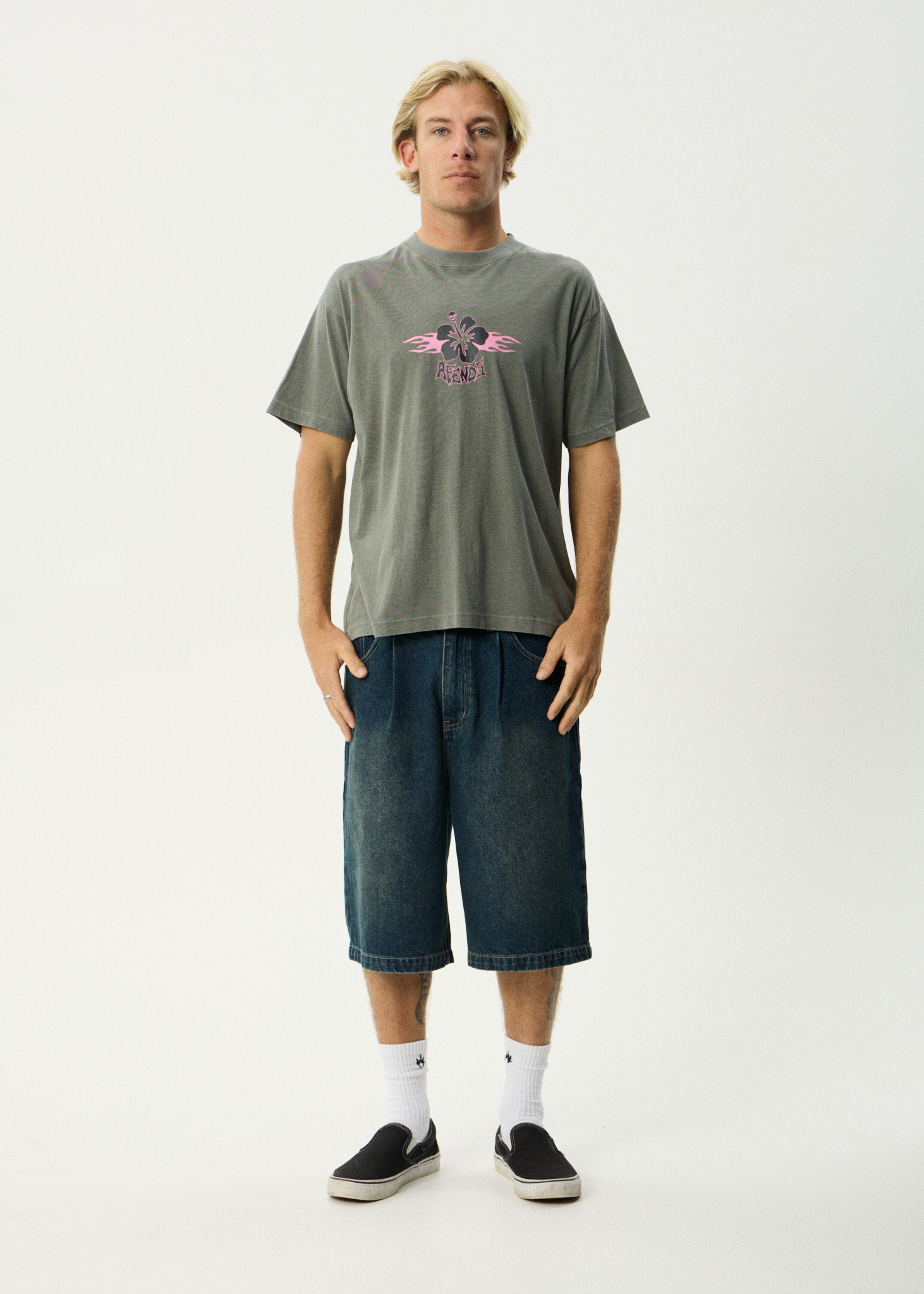AFENDS Mens Wiped Out - Boxy Tee - Washed Sycamore