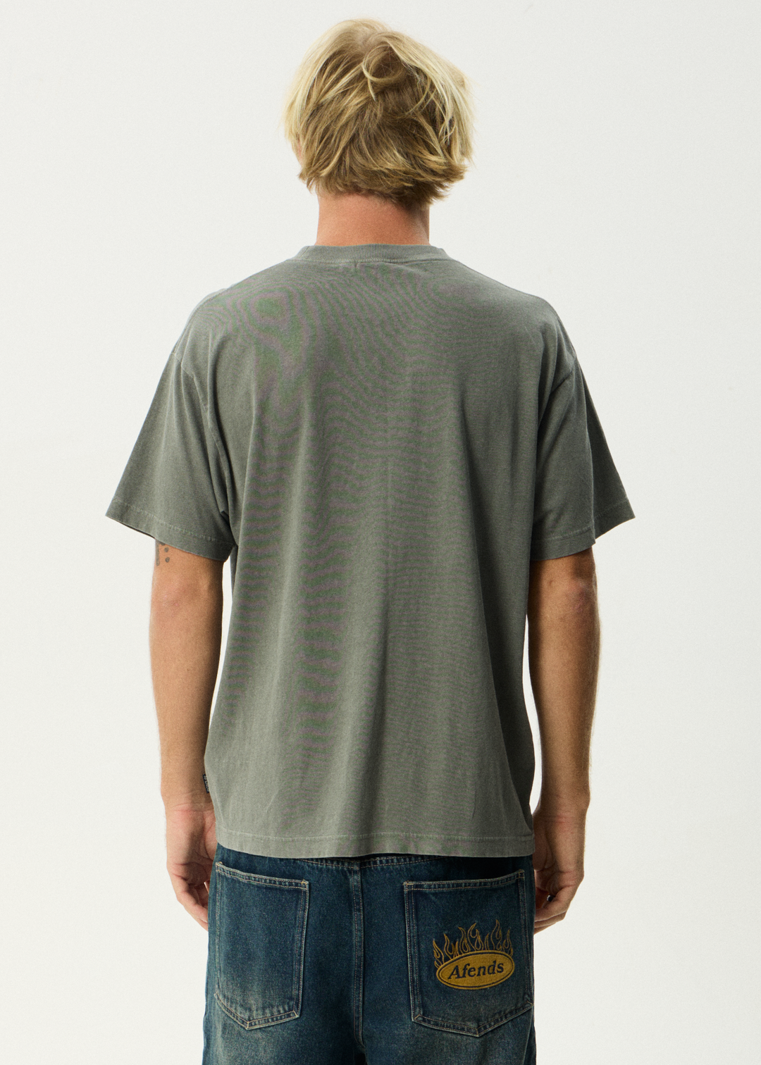 AFENDS Mens Wiped Out - Boxy Tee - Washed Sycamore