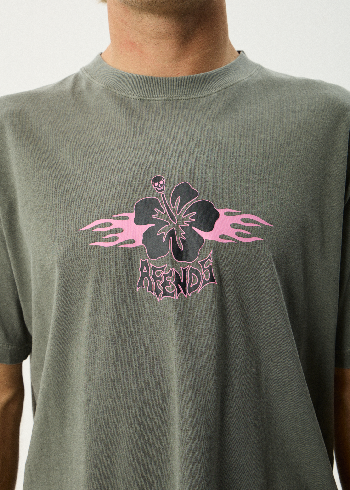 AFENDS Mens Wiped Out - Boxy Tee - Washed Sycamore