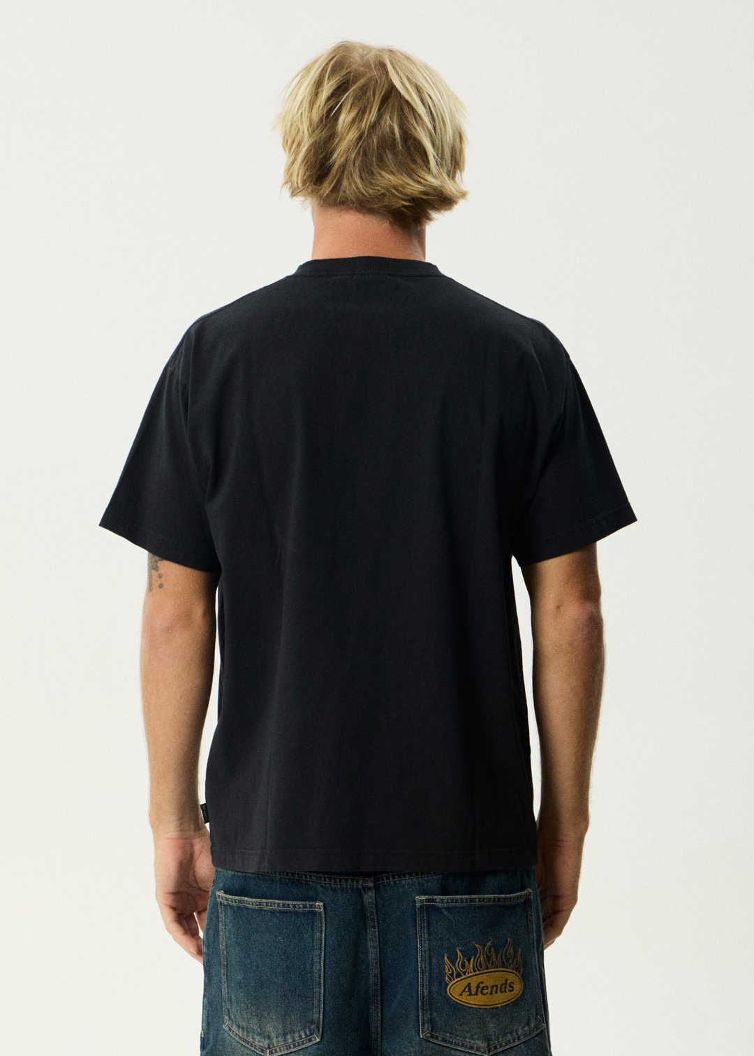 AFENDS Mens Simple Times - Boxy Tee - Stone Black