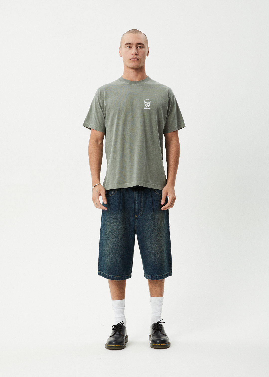AFENDS Mens Skeletor - Boxy Tee - Washed Sycamore