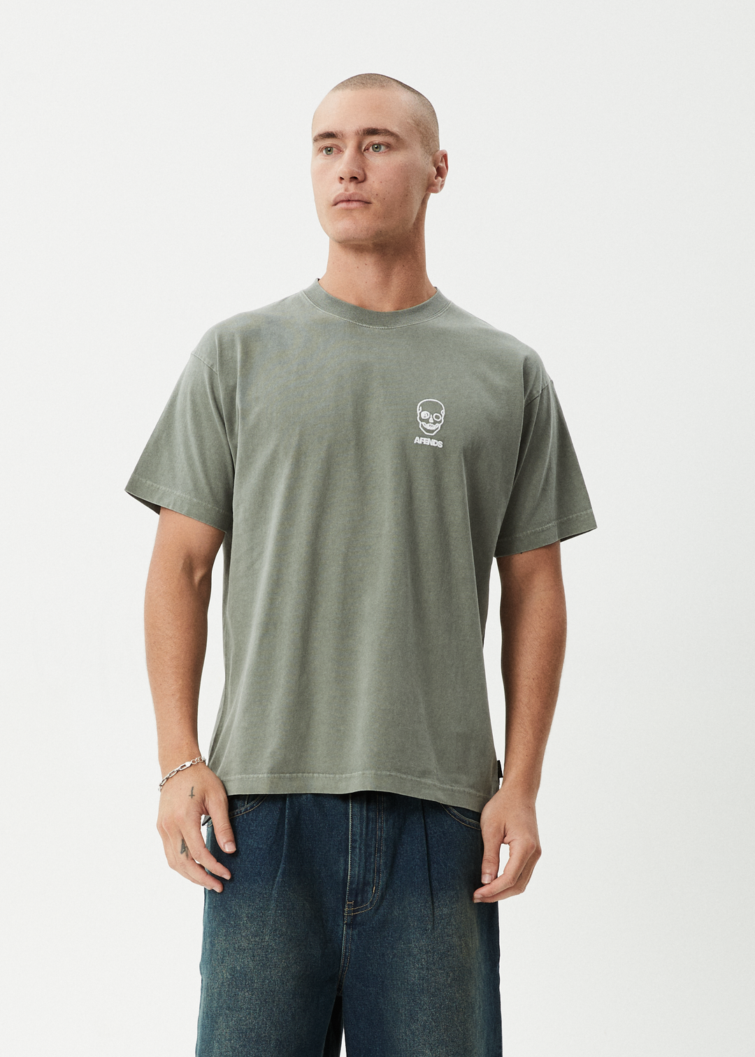 AFENDS Mens Skeletor - Boxy Tee - Washed Sycamore