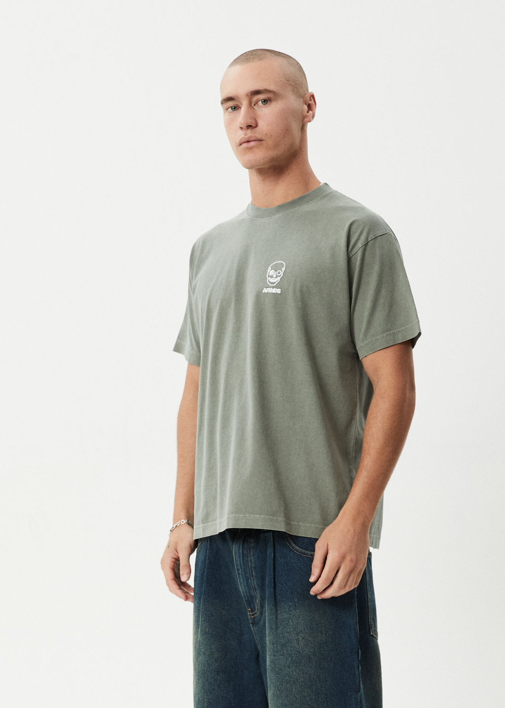 AFENDS Mens Skeletor - Boxy Tee - Washed Sycamore