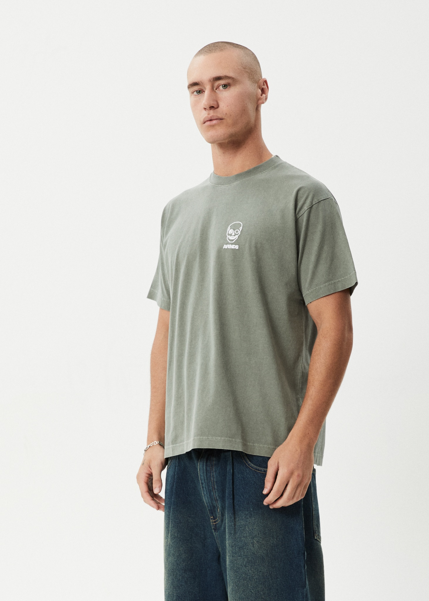 AFENDS Mens Skeletor - Boxy Tee - Washed Sycamore