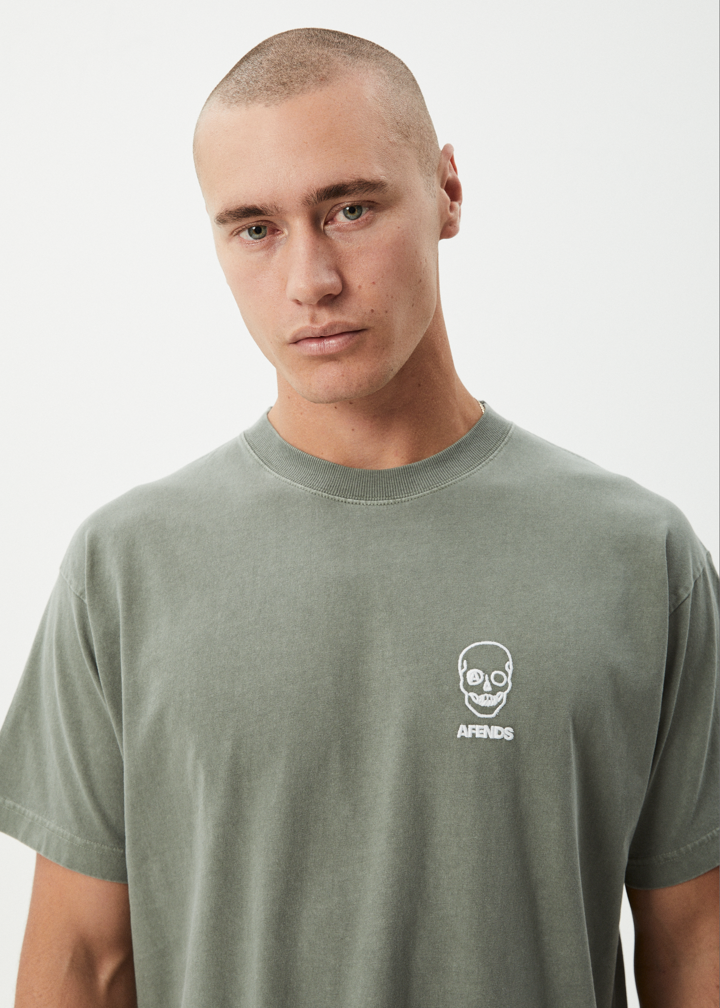 AFENDS Mens Skeletor - Boxy Tee - Washed Sycamore
