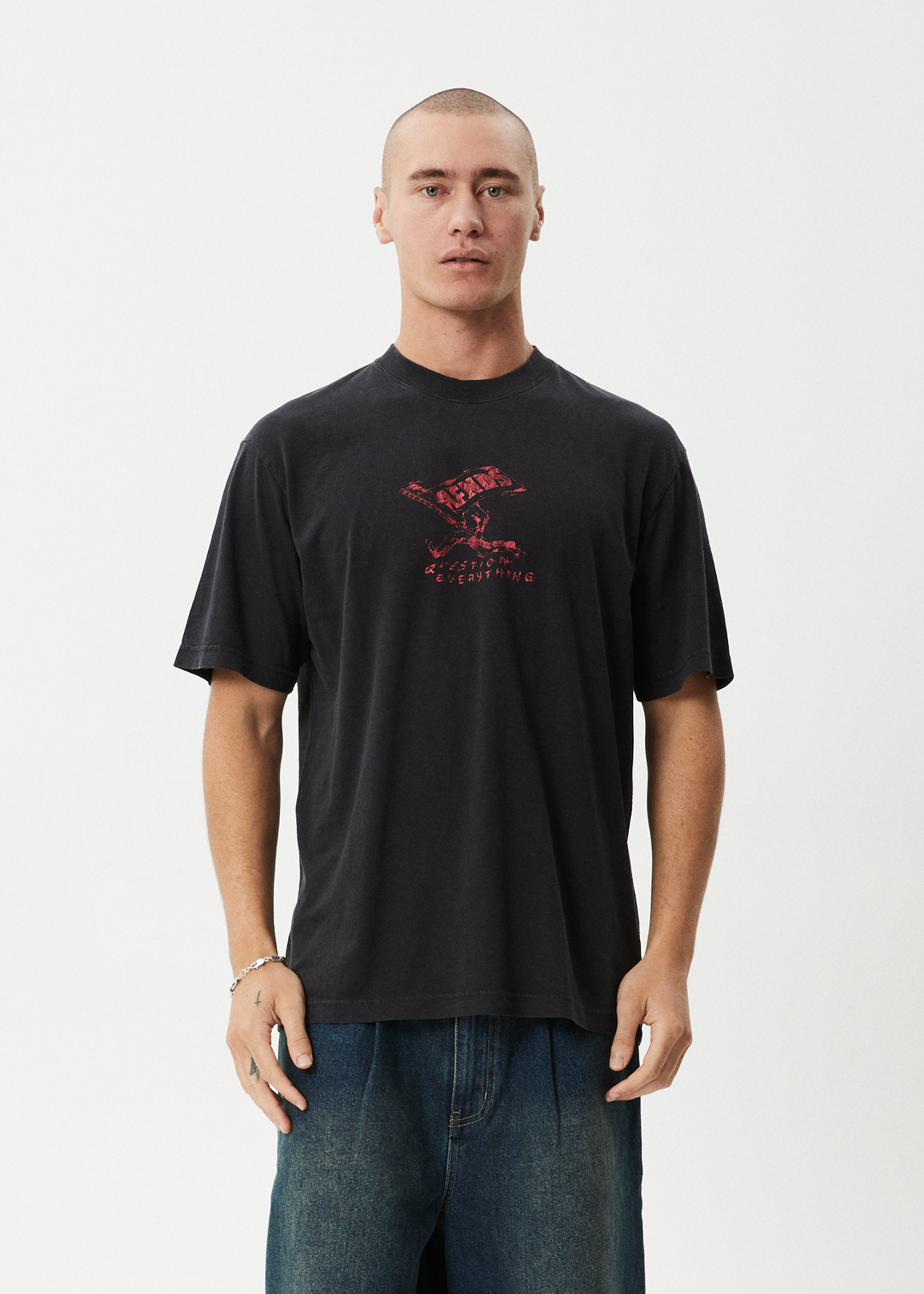 AFENDS Mens Flyin - Retro Tee - Stone Black