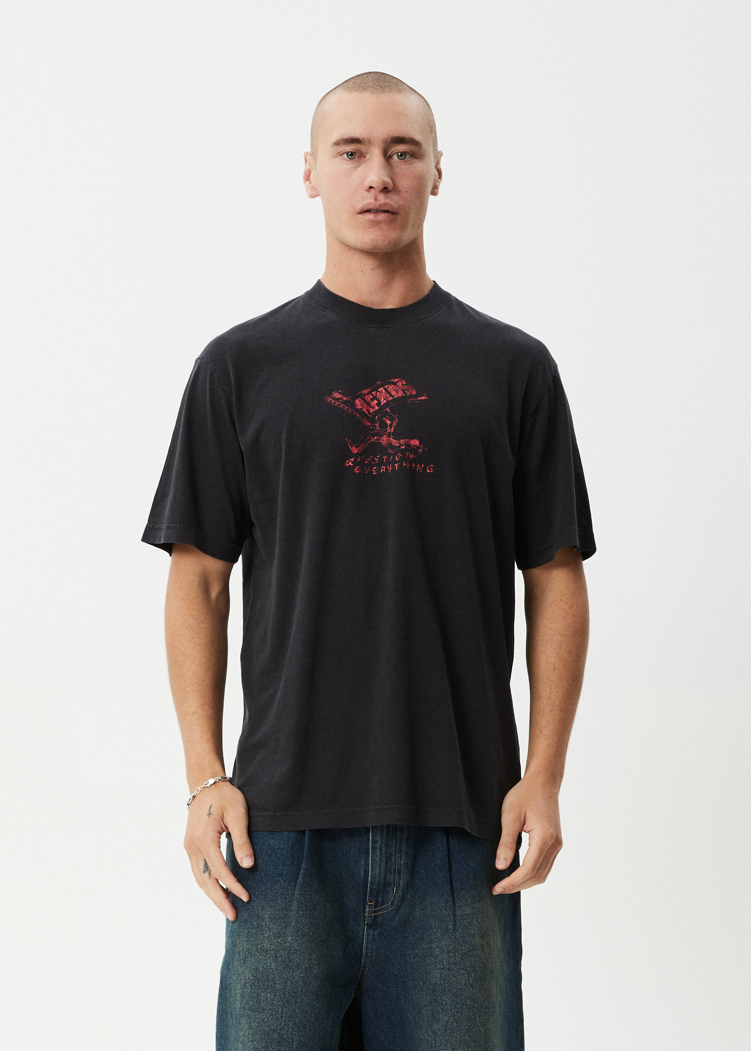 AFENDS Mens Flyin - Retro Tee - Stone Black
