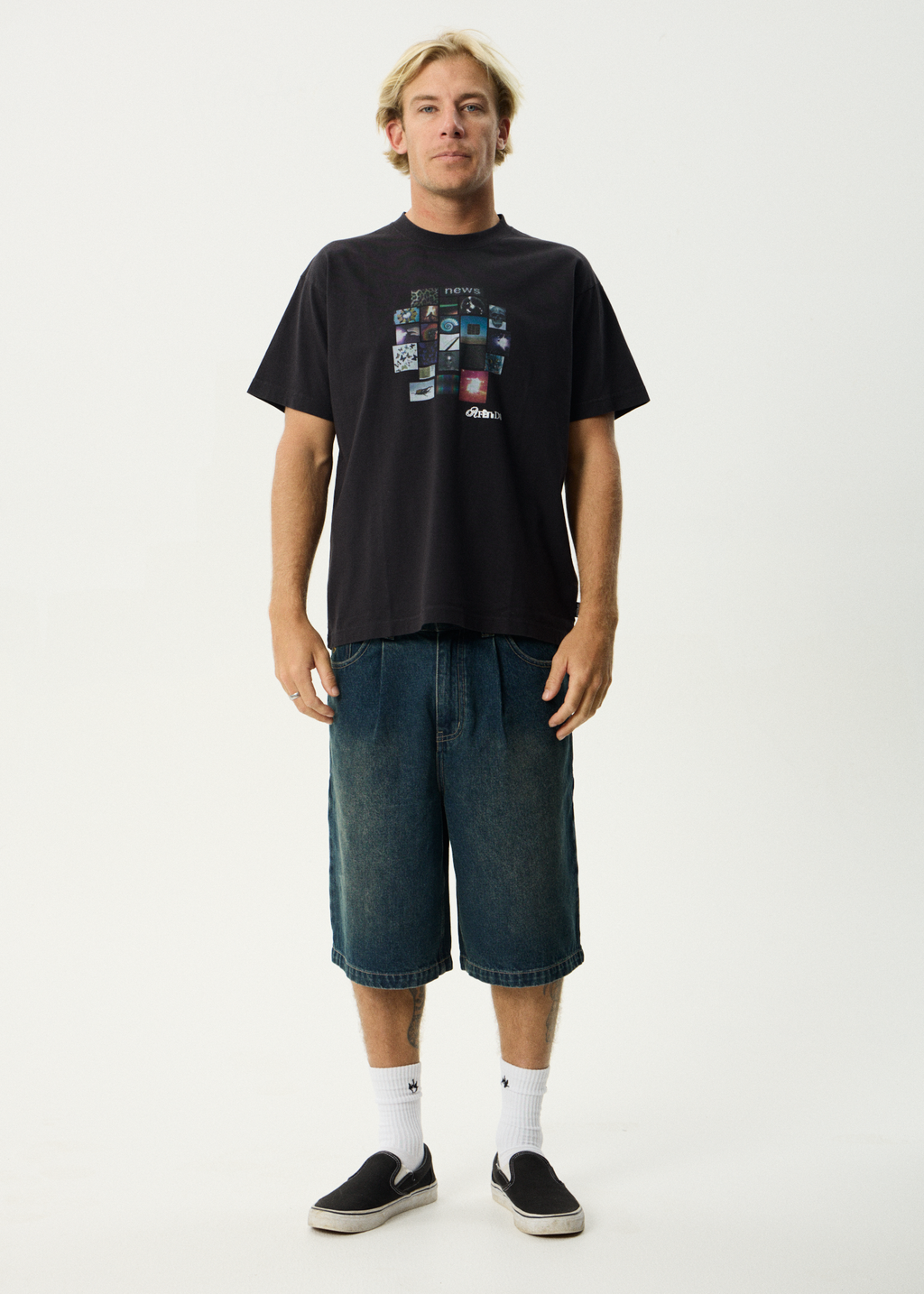 AFENDS Mens Framed - Boxy Tee - Stone Black