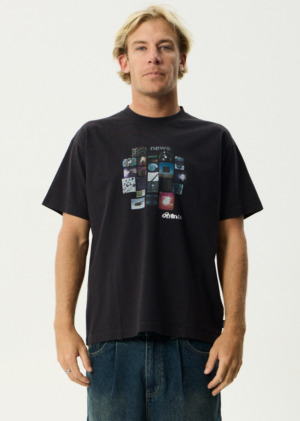 AFENDS Mens Framed - Boxy Tee - Stone Black